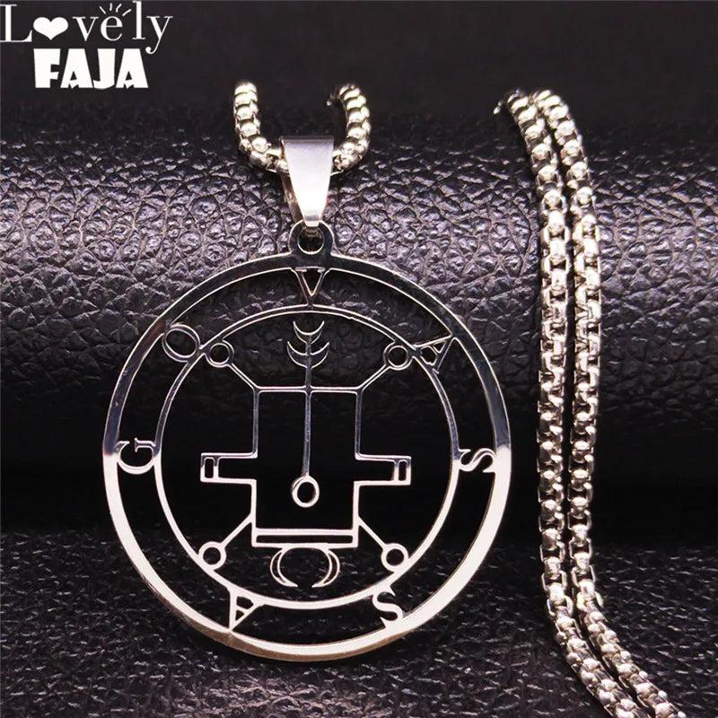 Demon Seal Stainless Steel Chain Necklace Silver Satan VASSAGO N7013