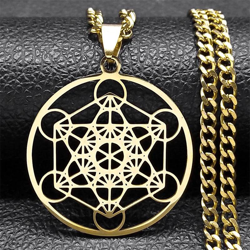 Metatron Cube Necklace Stainless Steel Amulet Chakra Spiritual Jewelry