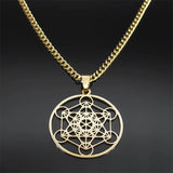 Metatron Cube Necklace Stainless Steel Amulet Chakra Spiritual Jewelry