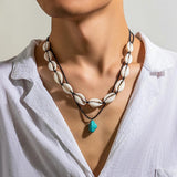 Boho Acrylic Shell Choker Stone Pendant Necklace Men Layered Beach Vacation