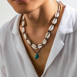 Boho Acrylic Shell Choker Stone Pendant Necklace Men Layered Beach Vacation