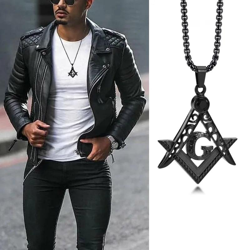 Masonic G Crest Necklace, Men Stainless Steel Pendant