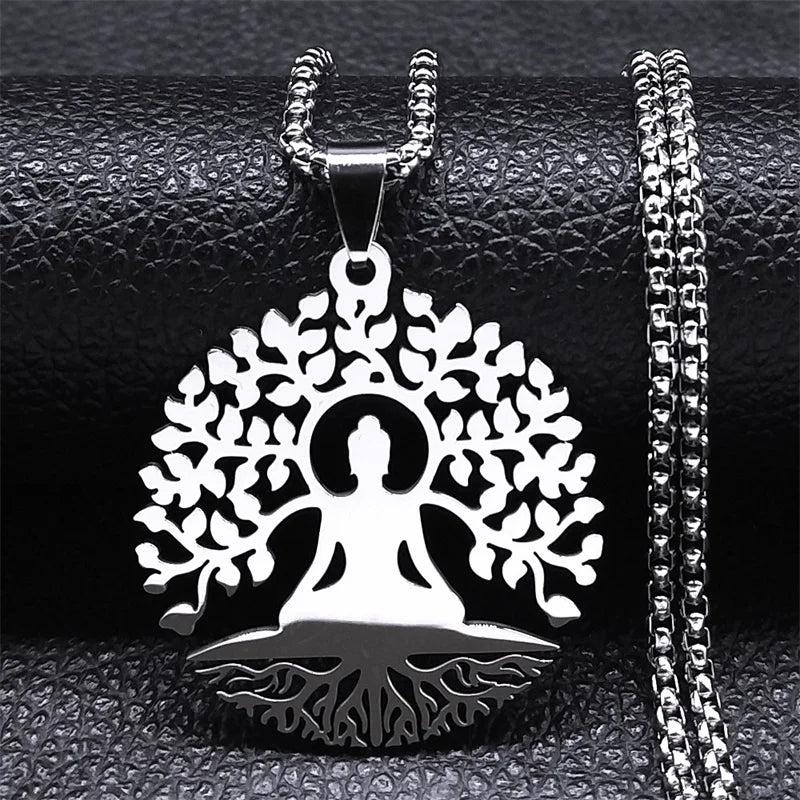 Buddhism Meditation Buddha Yoga Pendant Necklace Stainless Steel