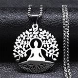 Buddhism Meditation Buddha Yoga Pendant Necklace Stainless Steel