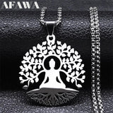 Buddhism Meditation Buddha Yoga Pendant Necklace Stainless Steel