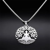 Buddhism Meditation Buddha Yoga Pendant Necklace Stainless Steel