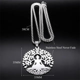Buddhism Meditation Buddha Yoga Pendant Necklace Stainless Steel