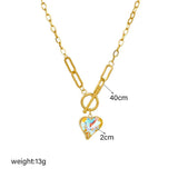 316L Stainless Steel Heart Pendant Necklace Colorful Dazzling Chain Jewelry Gift