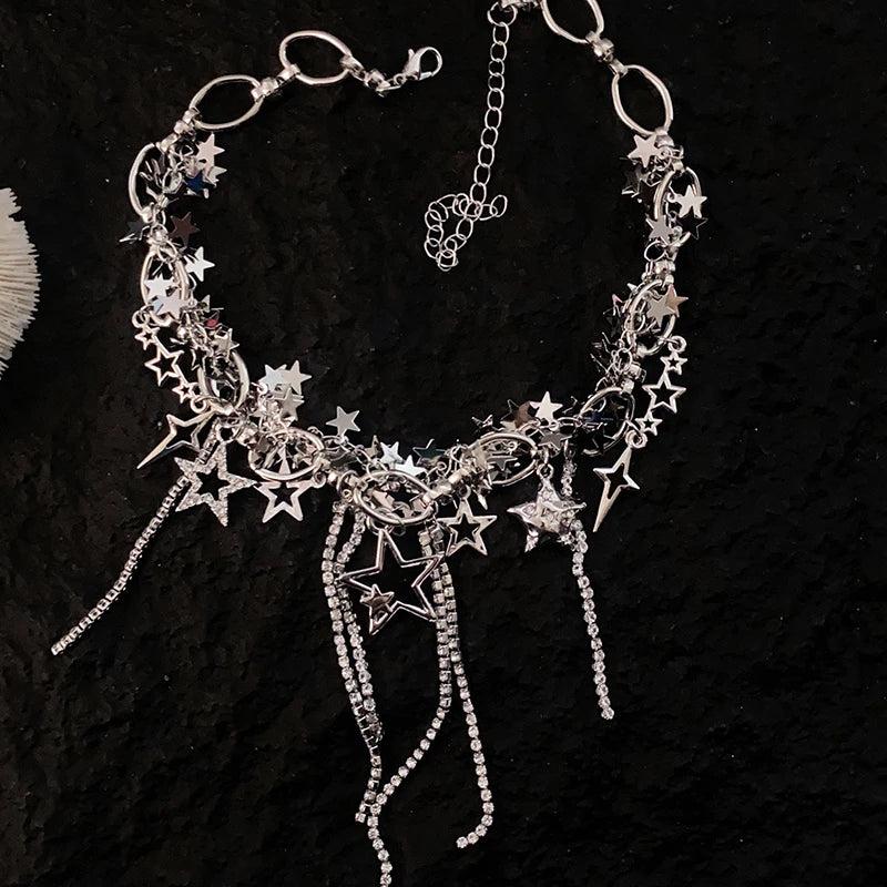 Y2K Accessories Star Necklace Crystal Choker Punk Charm Cross Pendant