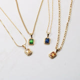 Minimalist Green Multicolor CZ Square Pendant Necklace Women Gift