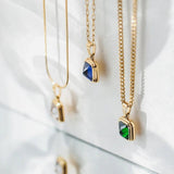 Minimalist Green Multicolor CZ Square Pendant Necklace Women Gift