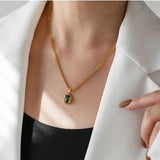 Minimalist Green Multicolor CZ Square Pendant Necklace Women Gift
