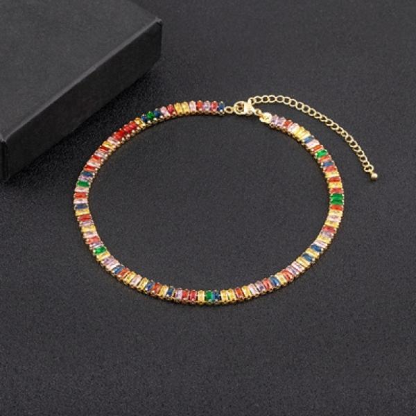 Nidin Colorful Tennis Necklace Rectangular Zircon Neck Jewelry