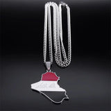 Iraq Republic Map Flag Pendant Necklace Stainless Steel Silver NXXXXS05