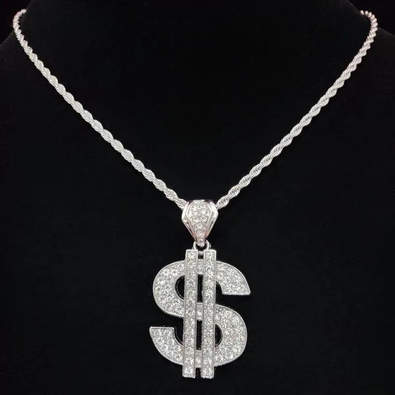 Hip Hop Dollar Pendant Necklace Cuban Chain Punk Jewelry