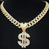 Hip Hop Dollar Pendant Necklace Cuban Chain Punk Jewelry