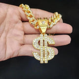 Hip Hop Dollar Pendant Necklace Cuban Chain Punk Jewelry