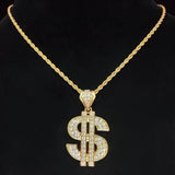 Hip Hop Dollar Pendant Necklace Cuban Chain Punk Jewelry