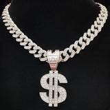 Hip Hop Dollar Pendant Necklace Cuban Chain Punk Jewelry