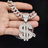 Hip Hop Dollar Pendant Necklace Cuban Chain Punk Jewelry