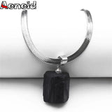 Irregular Tourmaline Pendant Necklace Stainless Steel Chain