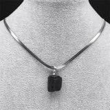 Irregular Tourmaline Pendant Necklace Stainless Steel Chain