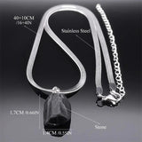 Irregular Tourmaline Pendant Necklace Stainless Steel Chain