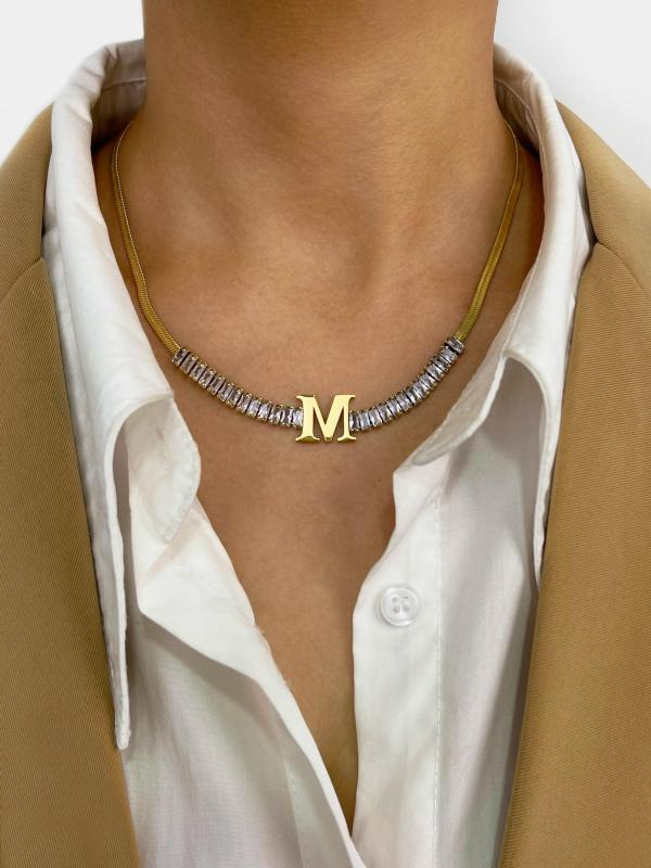 Peri'sbox Baguette Cz Initial Choker Necklace Stainless Steel Pvd Plated