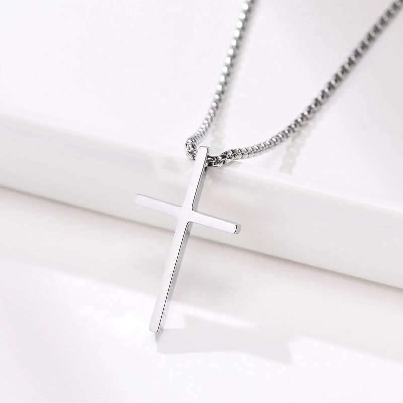 Stainless Steel Cross Pendant Collar, Christian Prayer Gift Jewelry