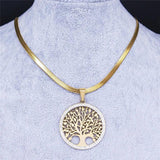 Tree of Life Crystal Steel Choker Necklace for Women