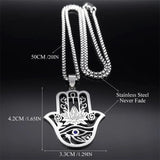 Hamsa Hand Ankh Lotus Necklace Stainless Steel Silver Eye of Horus N8075S02