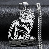 Cat Ragdoll Kitty Pendant Necklace Stainless Steel Silver Chain Pet Lover Gift