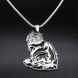 Cat Ragdoll Kitty Pendant Necklace Stainless Steel Silver Chain Pet Lover Gift