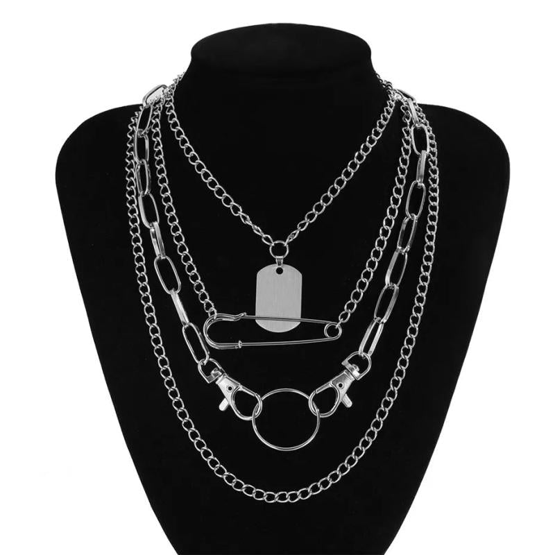 Goth Layer Safety Pin Key Chains Necklaces for Women