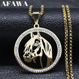Horses Head Pendant Necklace Stainless Steel Crystal Animal Chain
