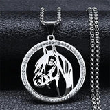 Horses Head Pendant Necklace Stainless Steel Crystal Animal Chain