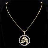 Horses Head Pendant Necklace Stainless Steel Crystal Animal Chain