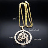 Horses Head Pendant Necklace Stainless Steel Crystal Animal Chain