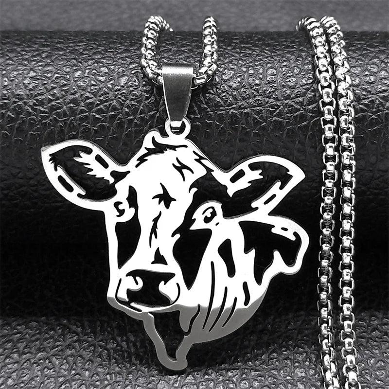 Cow Pendant Necklace Stainless Steel Chain Party Gift Jewelry