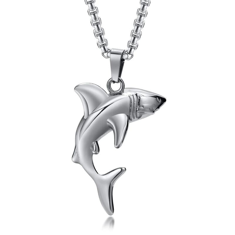 Rock Punk Shark Necklace for Men, Stainless Steel Collar Jewelry