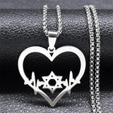 Jewish Hexagram Heart Necklace Star of David Amulet Chain N8095