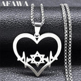 Jewish Hexagram Heart Necklace Star of David Amulet Chain N8095