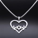 Jewish Hexagram Heart Necklace Star of David Amulet Chain N8095