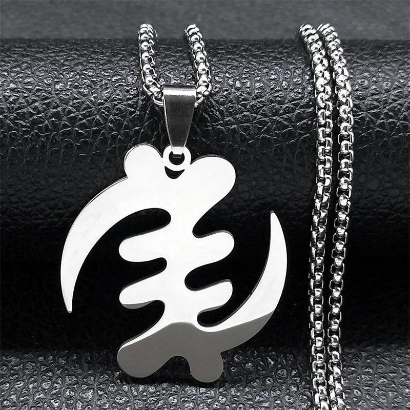 Adinkra Gye Nyame Chain Necklace Stainless Steel Silver Ghana Jewelry