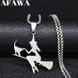 Witch Broom Cat Stainless Steel Necklace for Women