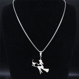 Witch Broom Cat Stainless Steel Necklace for Women