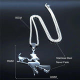 Witch Broom Cat Stainless Steel Necklace for Women