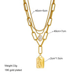 Stainless Steel Square Pendant Necklace 3-Layer Pearl for Women