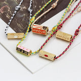 Wish Card Copper Charm Pendant Necklace Women Multicolor Rope Choker