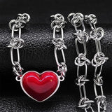 Punk Love Red Heart Pendant Necklace Women Stainless Steel Hip Hop